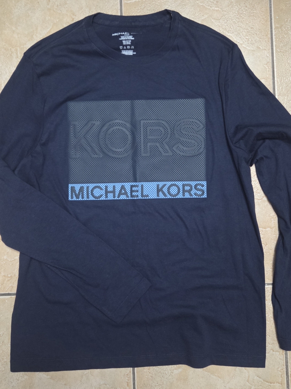 Michael Kors Navy Long Sleeve Tee with Logo Box